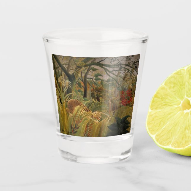 Tiger überrascht in einem tropischen Sturm Schnapsglas (Vorderseite)