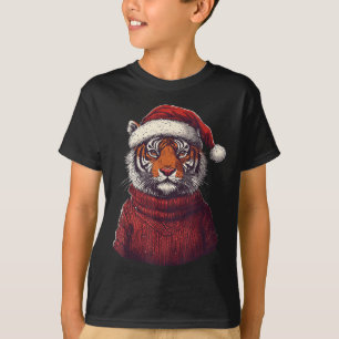 Tiger Ugly Sweater Weihnachtsmannmütze Weihnachten T-Shirt