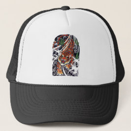 Tiger- und Ahornblatt-Tätowierungsdesign Truckerkappe