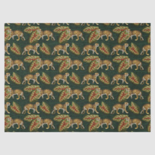 Tiger und Blätter auf Green Decoupage Seidenpapier