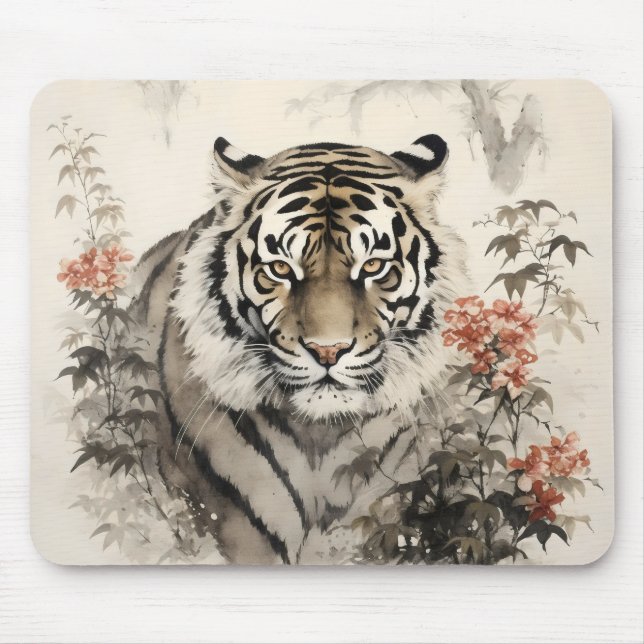 Tiger und Blume Mousepad (Vorne)
