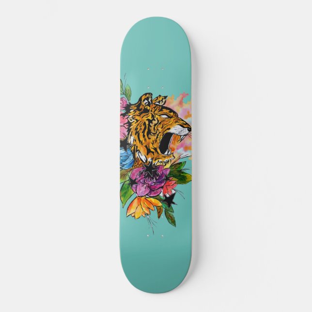 Tiger und Blume Skateboard (Vorderseite)