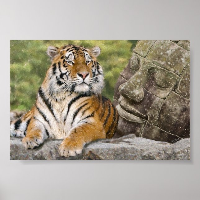 Tiger und buddhistischer Tempel Poster (Vorne)