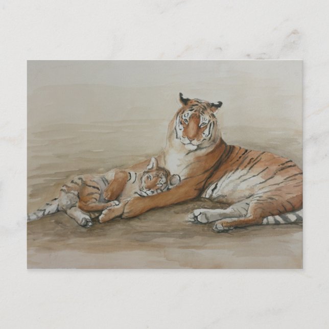 Tiger und Cube Cat Art Postkarte (Vorderseite)