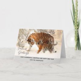 Tiger und Cube Winter Snow Xmas Foto Personalisier Feiertagskarte
