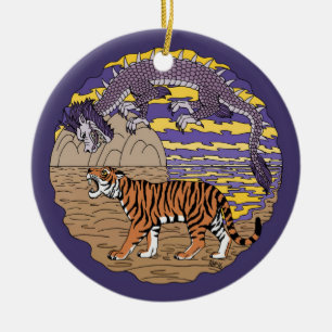 Tiger und Drache Keramikornament