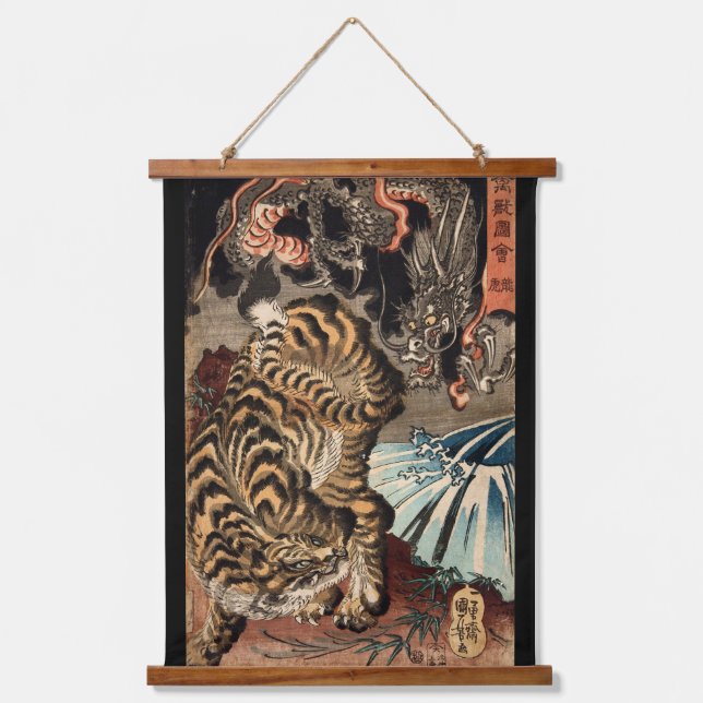 Tiger und Drache, Kuniyoshi, Ukiyo-e Wandteppich Mit Holzrahmen (Vorderseite)