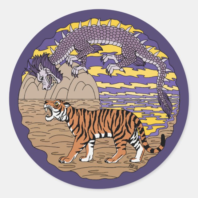 Tiger und Drache Runder Aufkleber (Vorderseite)