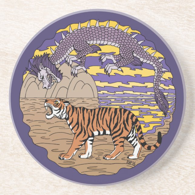 Tiger und Drache Sandstein Untersetzer (Vorne)