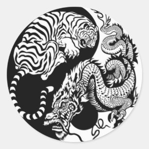 Tiger und Dragon Yin/Yang Runder Aufkleber