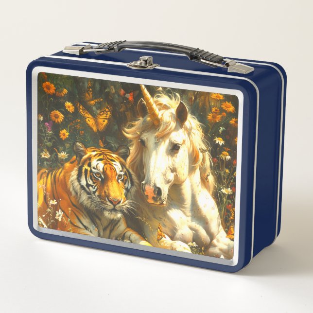 Tiger und Einhorn Metall Brotdose (Vorderseite)