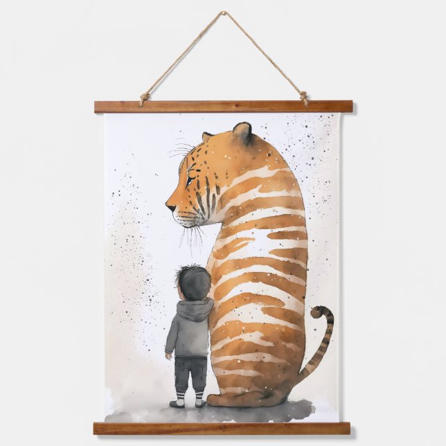 Tiger und Junge Wandteppich Mit Holzrahmen (Vorderseite)