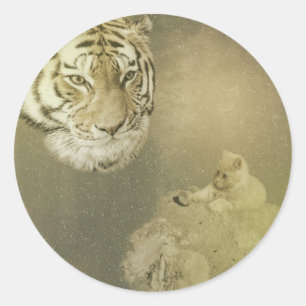 Tiger und Kitten, runde Aufkleber