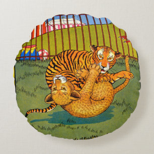 Tiger und Leoparden-Wrestling Rundes Kissen