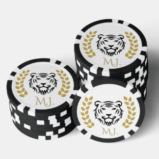 Tiger und Lorbeer schwarz und gold Pokerchips
