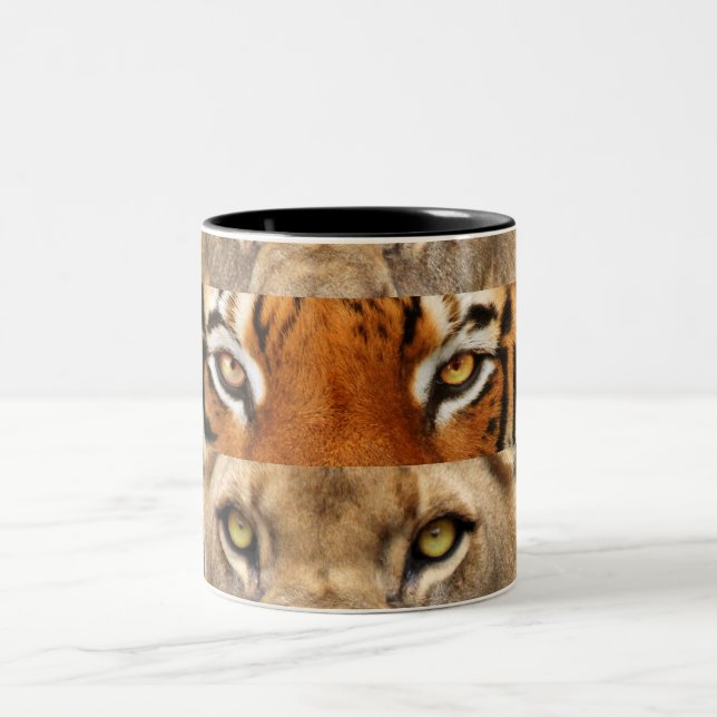 Tiger- und Löweaugen Foto Zweifarbige Tasse (Mittel)