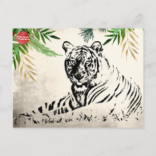 Tiger und Palm Fronds Weihnachten Weihnachten Viel Postkarte