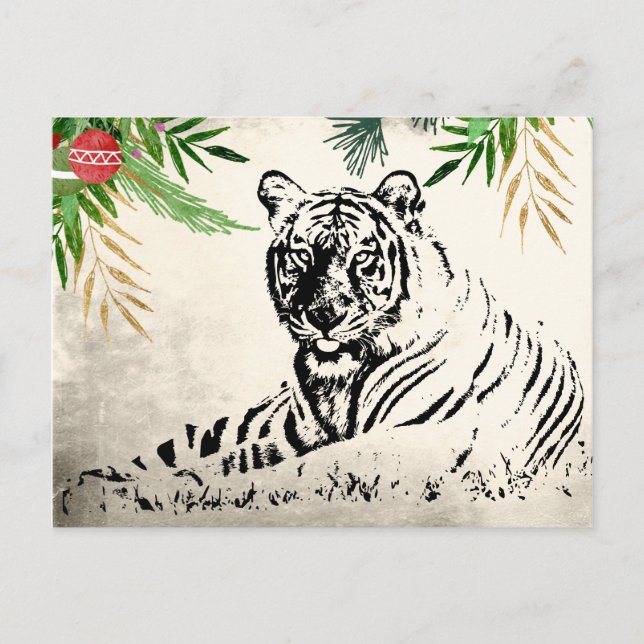 Tiger und Palm Fronds Weihnachten Weihnachten Viel Postkarte (Vorderseite)
