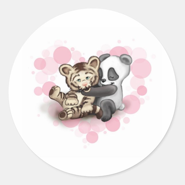 Tiger und Panda Runder Aufkleber (Vorderseite)