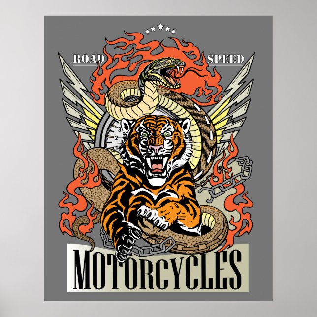 Tiger und Schlange. Speedway Motorrad Club Poster (Vorne)