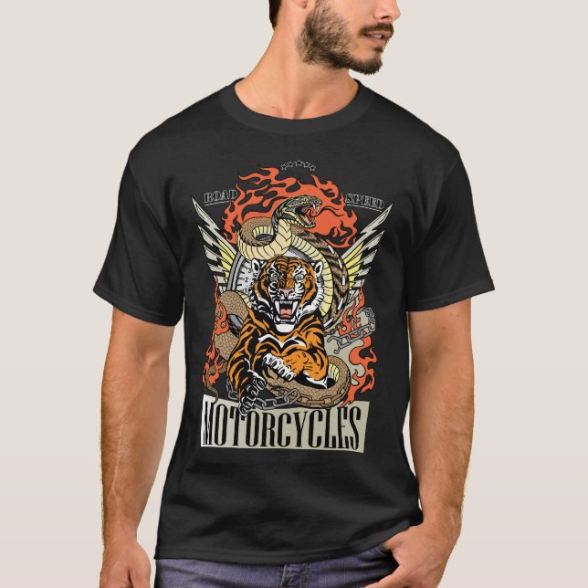 Tiger und Schlange. Speedway Motorrad Club T-Shirt (Vorderseite)