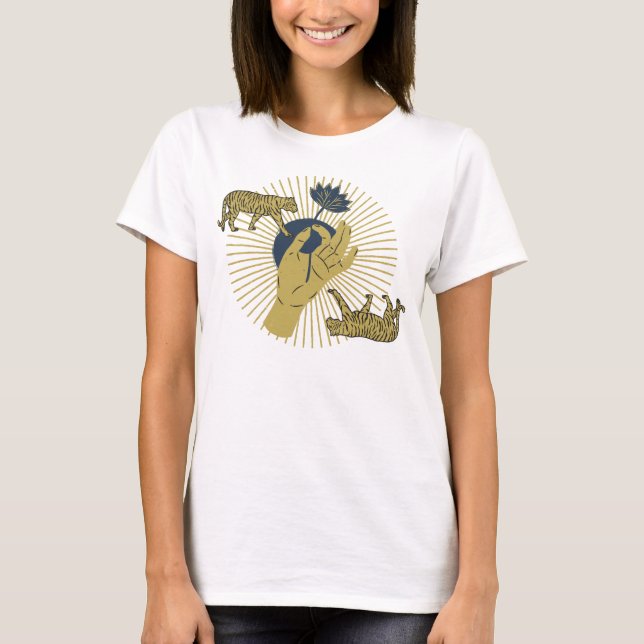 Tiger und Sunburst Boho Graphic T-Shirt (Vorderseite)