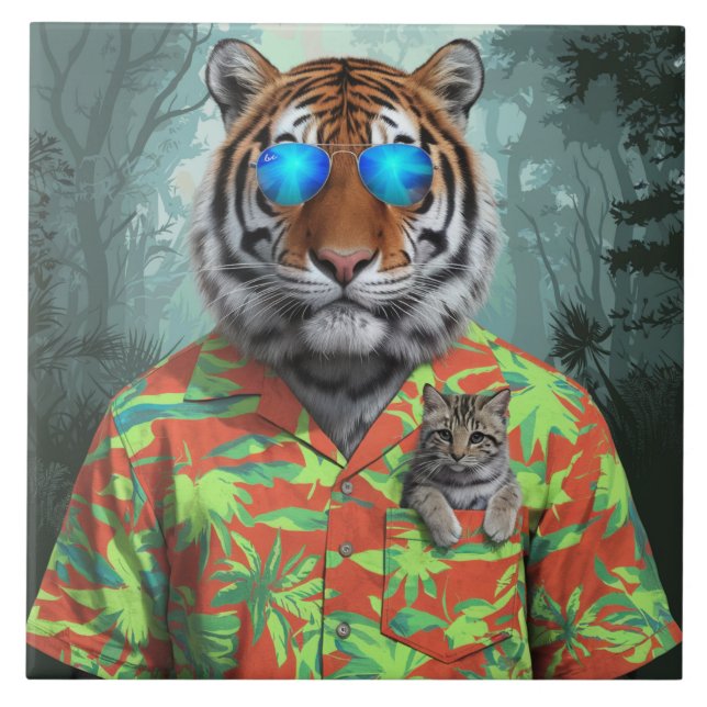 Tiger und Tabby Decorative Tile Fliese (Vorderseite)