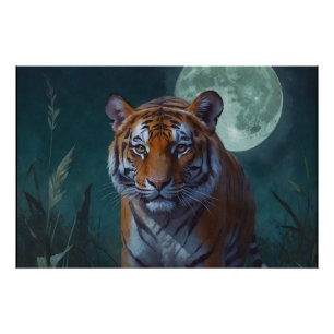 Tiger und Vollmond Poster