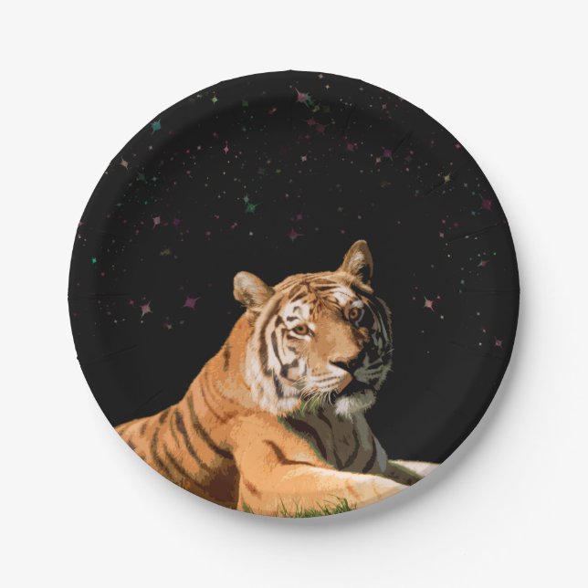 Tiger unter dem Sterne Pappteller (Vorderseite)