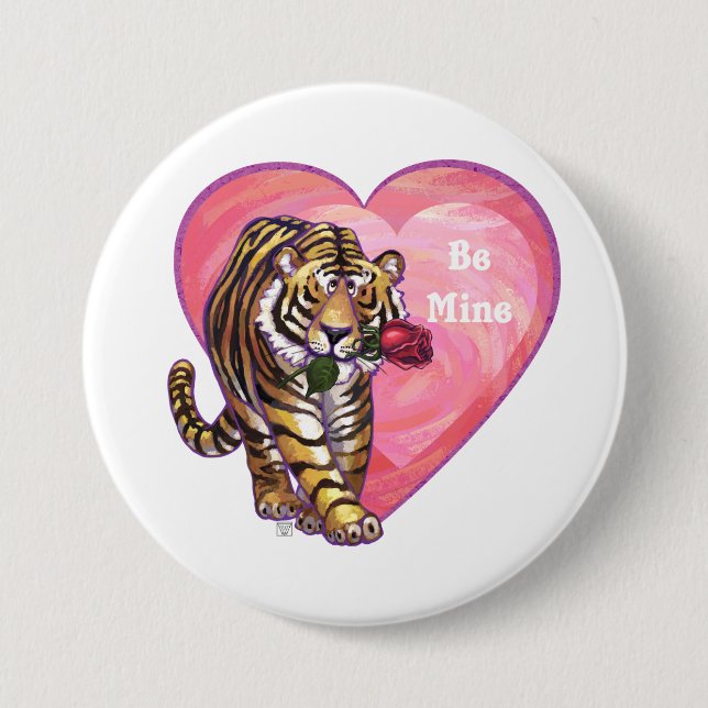 Tiger-Valentinstag Button (Vorderseite)