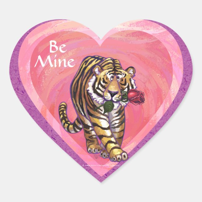 Tiger-Valentinstag Herz-Aufkleber (Vorderseite)