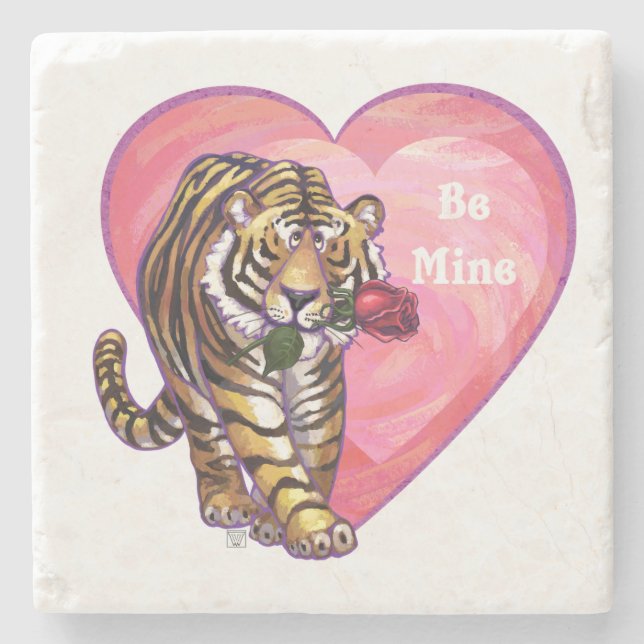 Tiger-Valentinstag Steinuntersetzer (Vorderseite)