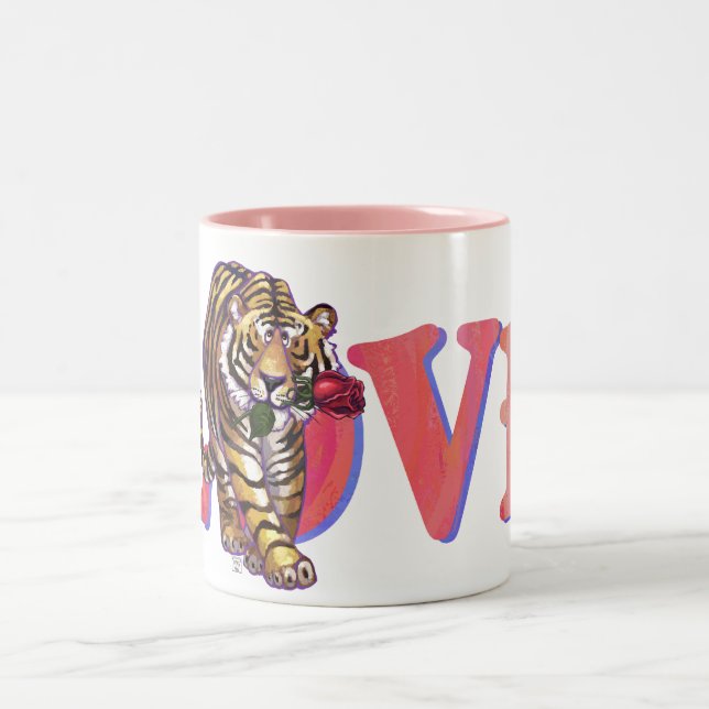 Tiger-Valentinstag Zweifarbige Tasse (Mittel)