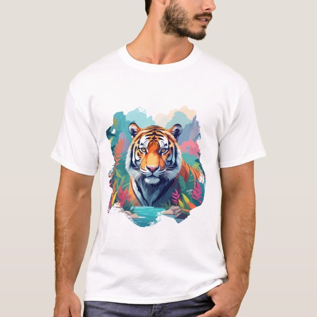 Tiger Vector Art Tierwelt T-Shirt (Vorderseite)