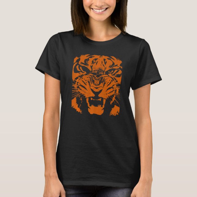 Tiger Vector künstlerisches Schwarz-Orange T-Shirt (Vorderseite)