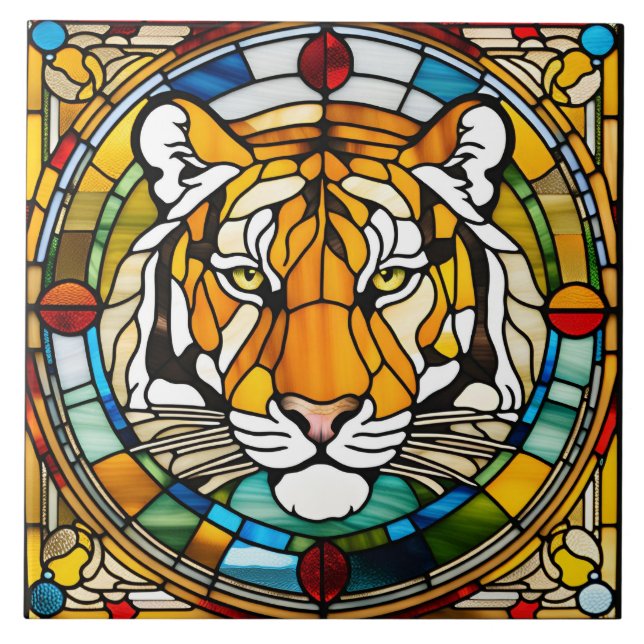 Tiger verklebte Glasdekoration Fliese (Vorderseite)