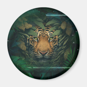 Tiger versteckt sich im Laub Magnet