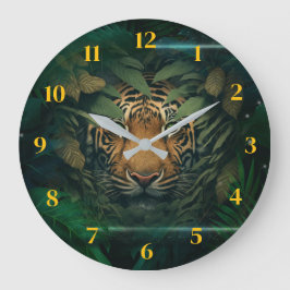 Tiger versteckt sich im Laubwerk Große Wanduhr
