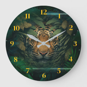 Tiger versteckt sich im Laubwerk Große Wanduhr