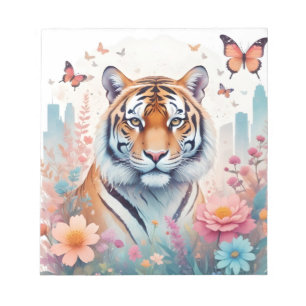Tiger Vintage Tier Natur Wald Dschungel Blumen Notizblock