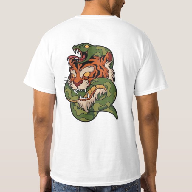 Tiger vs Snake Wild Animal Battle Arts T-Shirt (Rückseite)
