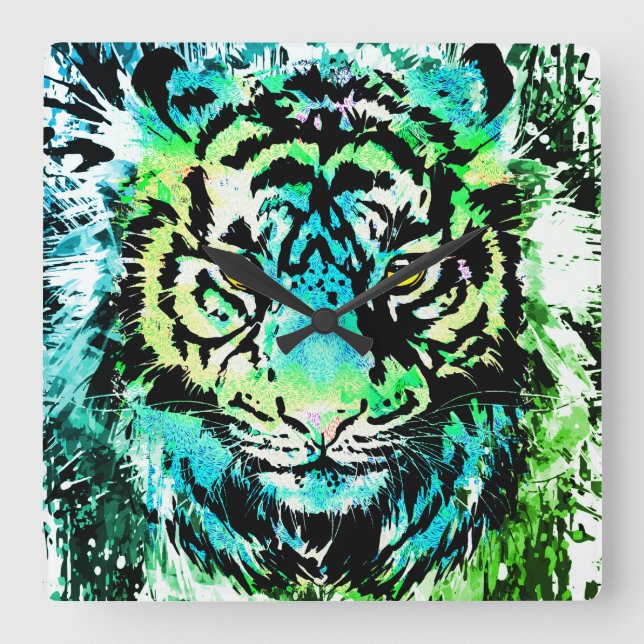 Tiger Wall Clock - farbenfrohe Tiger Eyes Quadratische Wanduhr (Vorderseite)