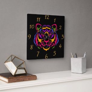 Tiger Wall Clock Quadratische Wanduhr
