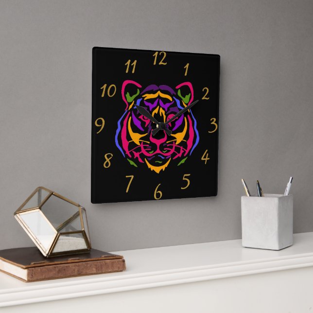 Tiger Wall Clock Quadratische Wanduhr (Büro)