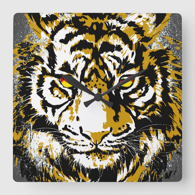 Tiger Wall Clock - Tiger Head Clock Quadratische Wanduhr (Vorderseite)