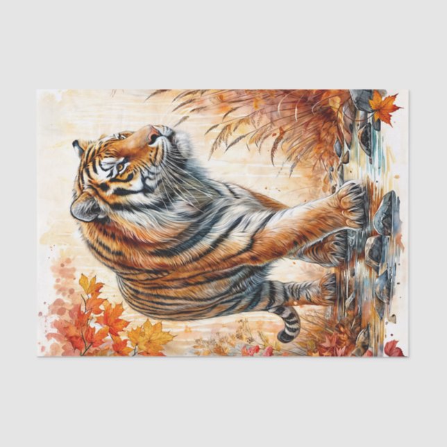Tiger Wandern Herbst Kunst Seidenpapier (Vorderseite)