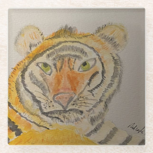 Tiger Watercolor Glasuntersetzer (Vorderseite)