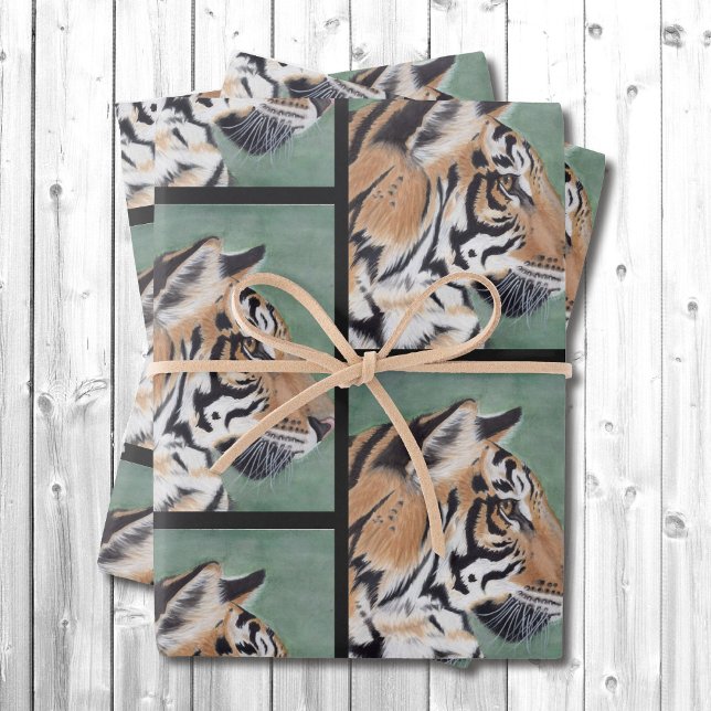 Tiger Watercolor Wrapping Paper Geschenkpackung Geschenkpapier Set (Von Creator hochgeladen)