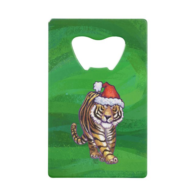 Tiger Weihnachten auf Grün Geldkarten Flaschenöffner (Vorderseite)