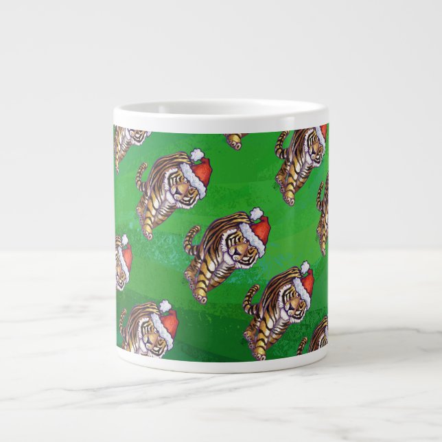 Tiger Weihnachten auf Grün Jumbo-Tasse (Vorderseite)